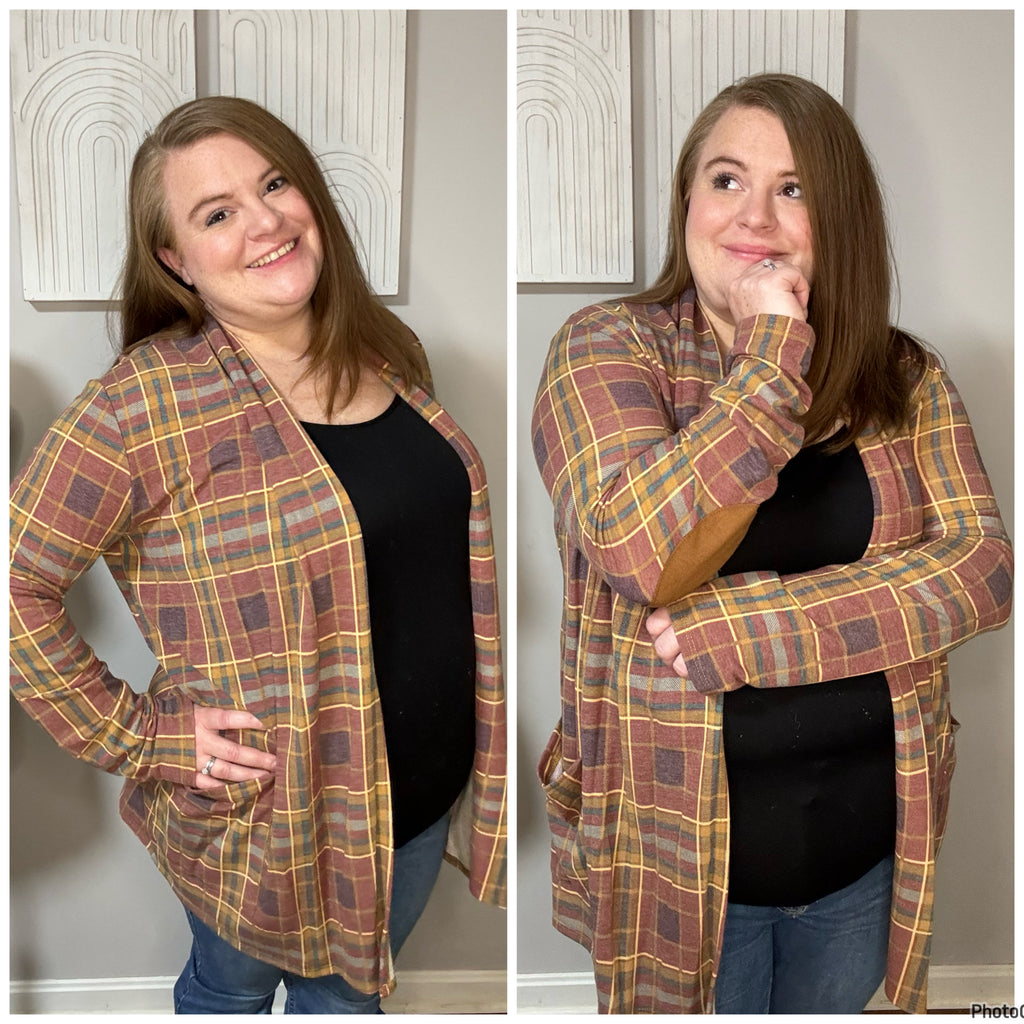 Rust Cardigan with Elbow Patches