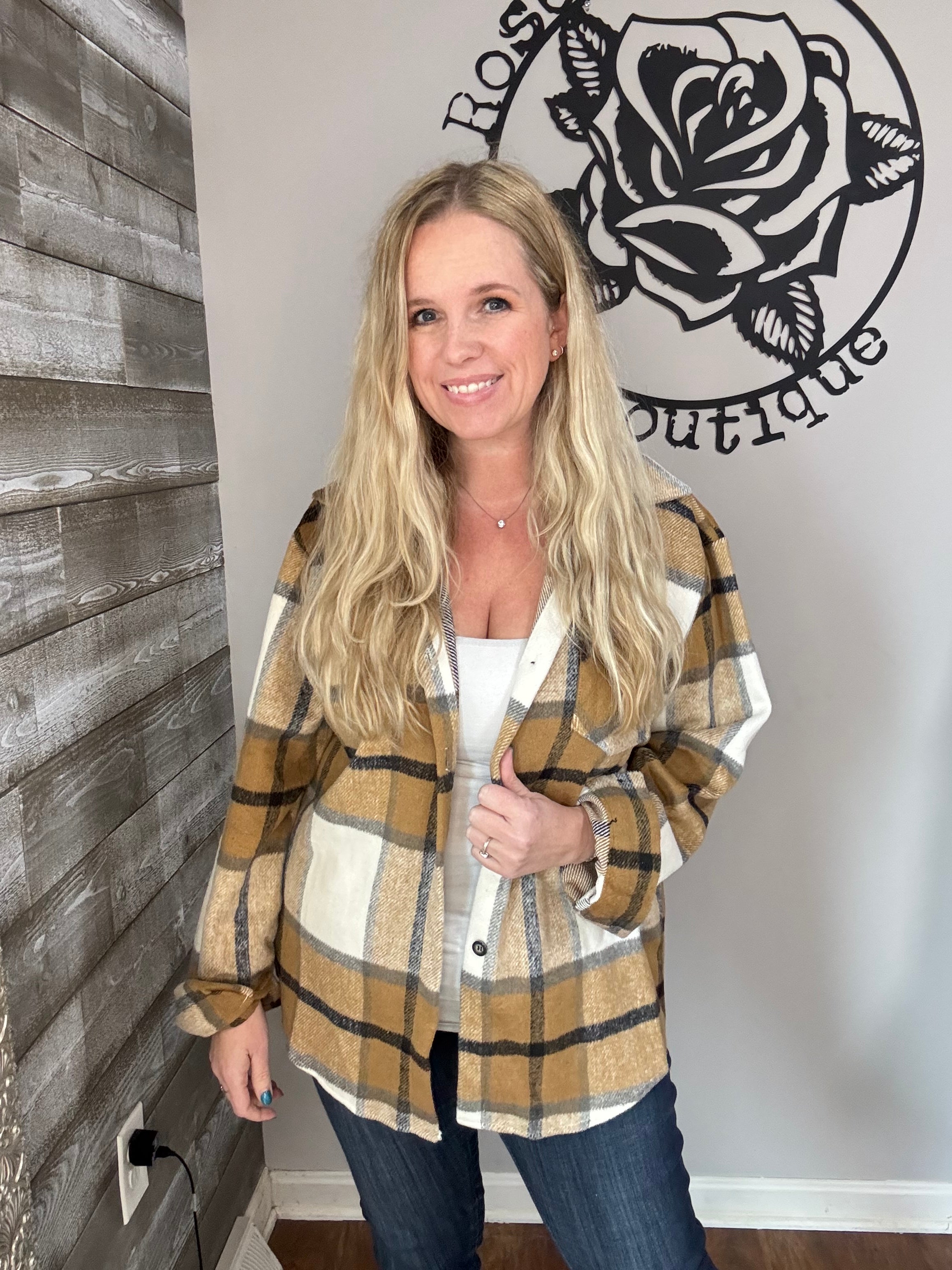 Camel colored plaid shacket. m