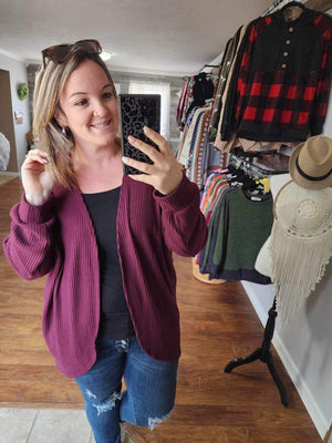 Burgundy Waffle Knit Cardigan. 3x