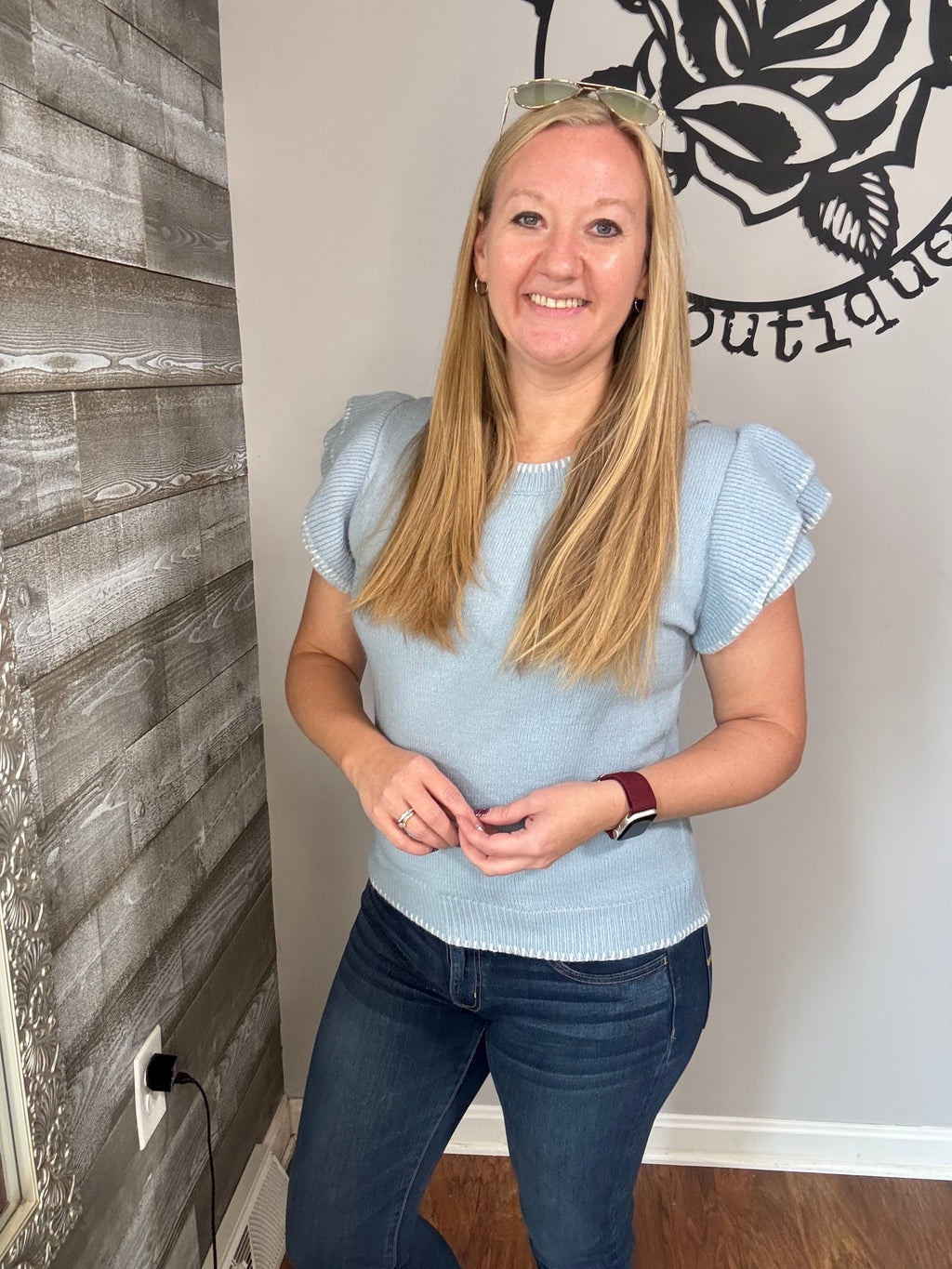 Baby Blue Ruffled Sleeve Sweater. S/m/l