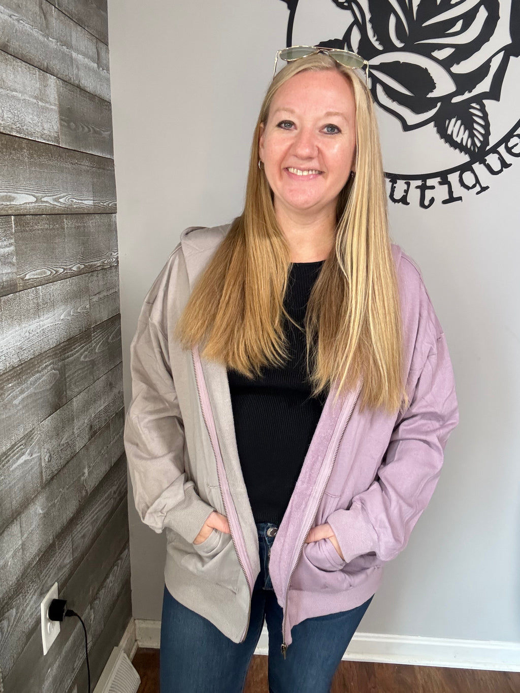 Dusty Lavender Hoodie Zip Up. S&M