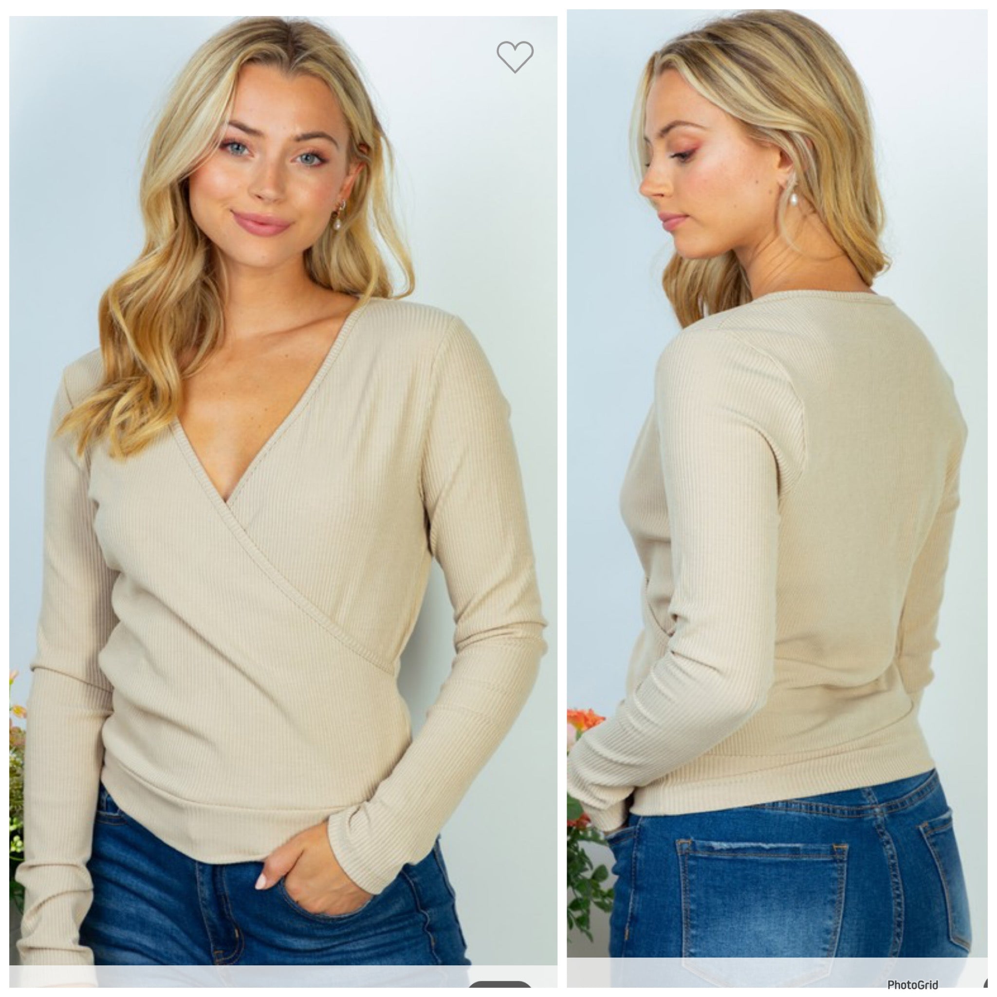 Oatmeal ribbed surplice top. 2x&3x