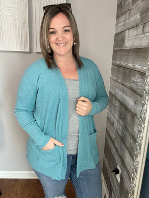 Ribbed sweater cardigan with pockets