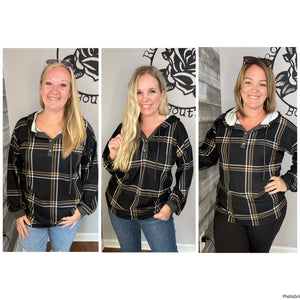 Black Plaid Hoodie Top S&L