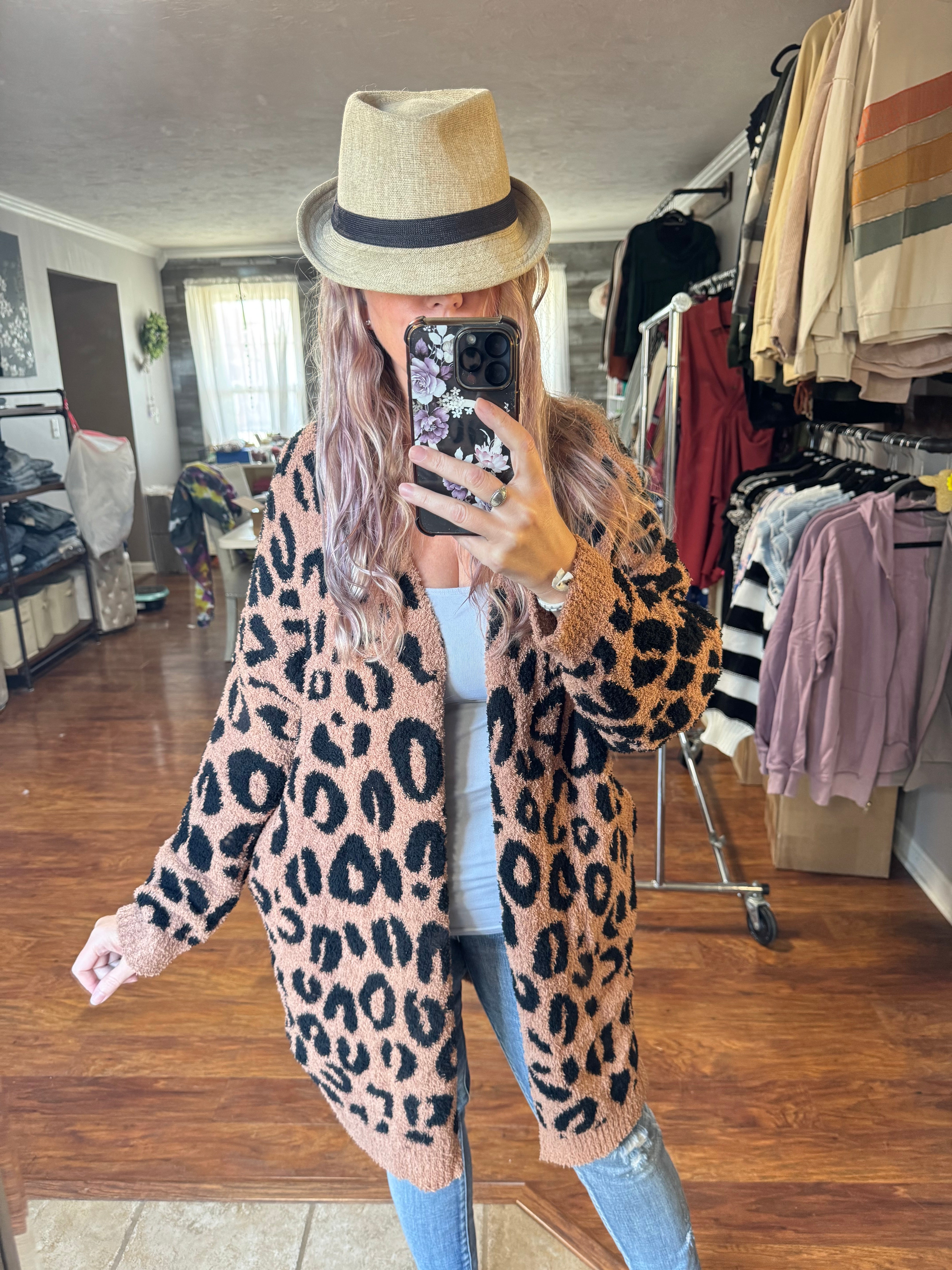 Cheetah Cloud Cardigan. OS