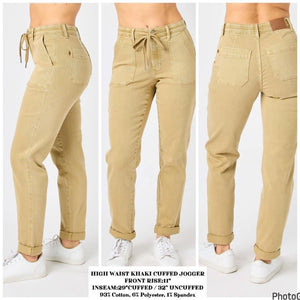 HIGH WAIST KHAKI CUFFED JOGGER JUDY BLUE JEANS