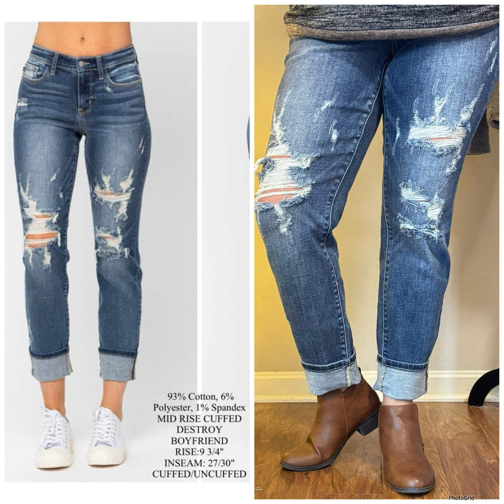 JB MR Cuffed Destroyed Boyfriend Jeans. 7/9/11/13