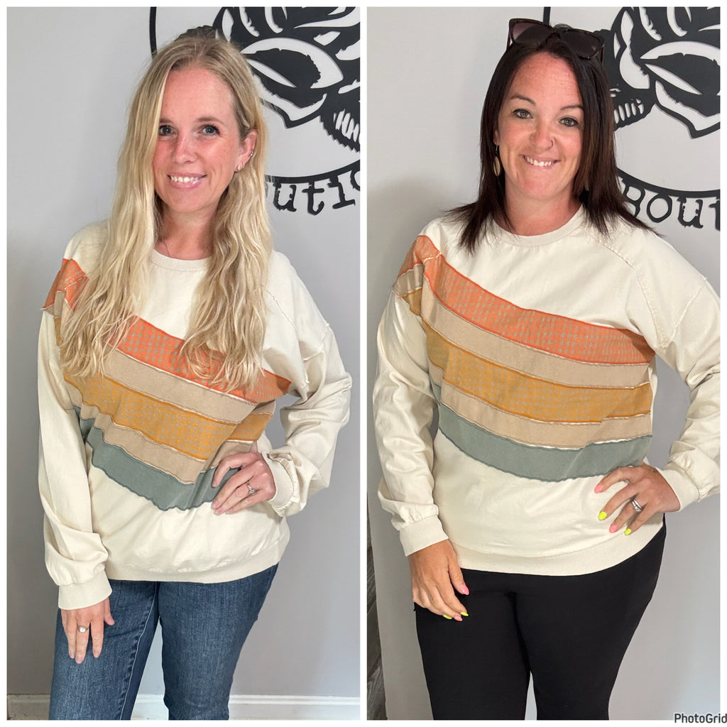 Light khaki color mix front terry knit pullover. S