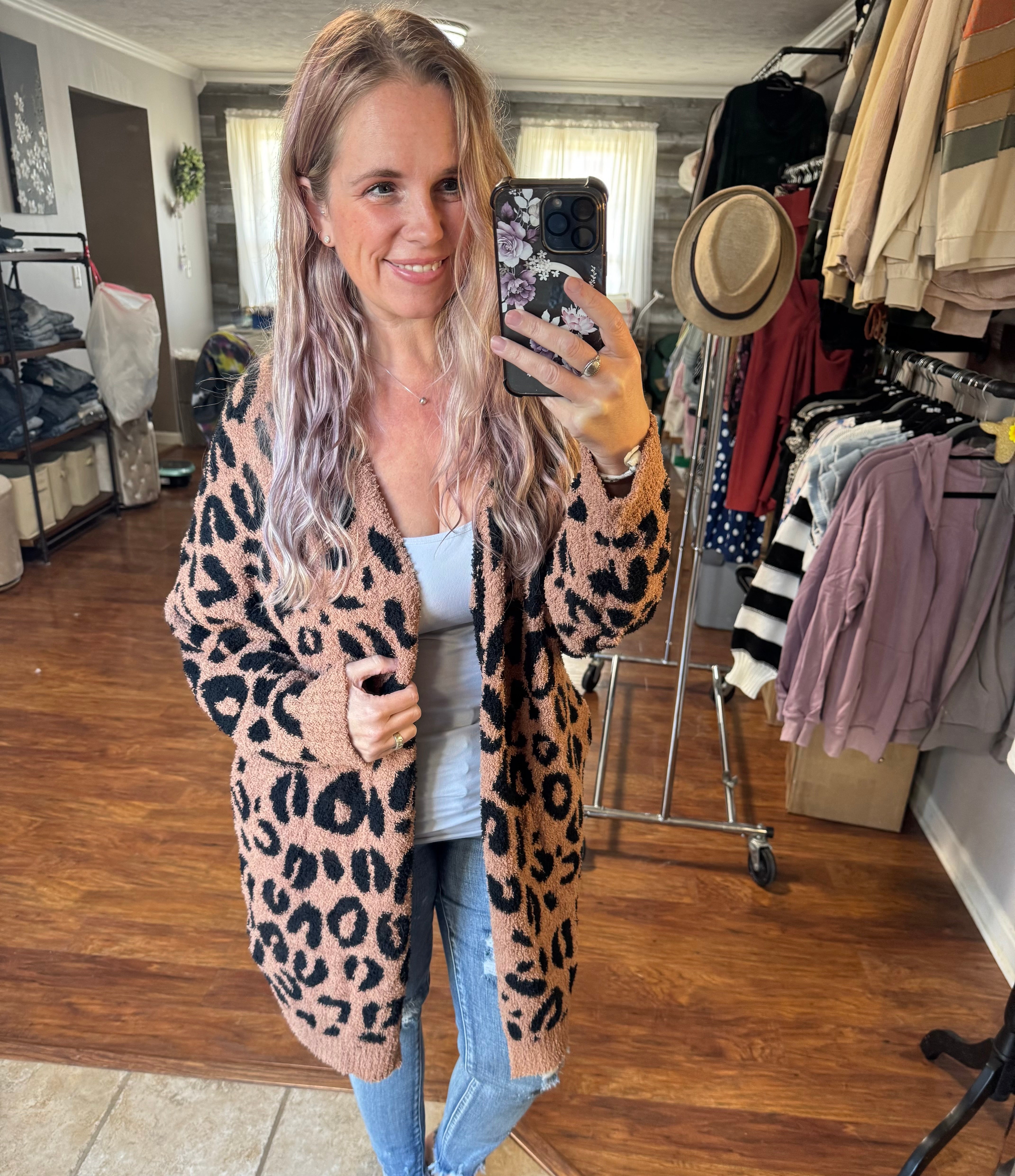 Cheetah Cloud Cardigan. OS