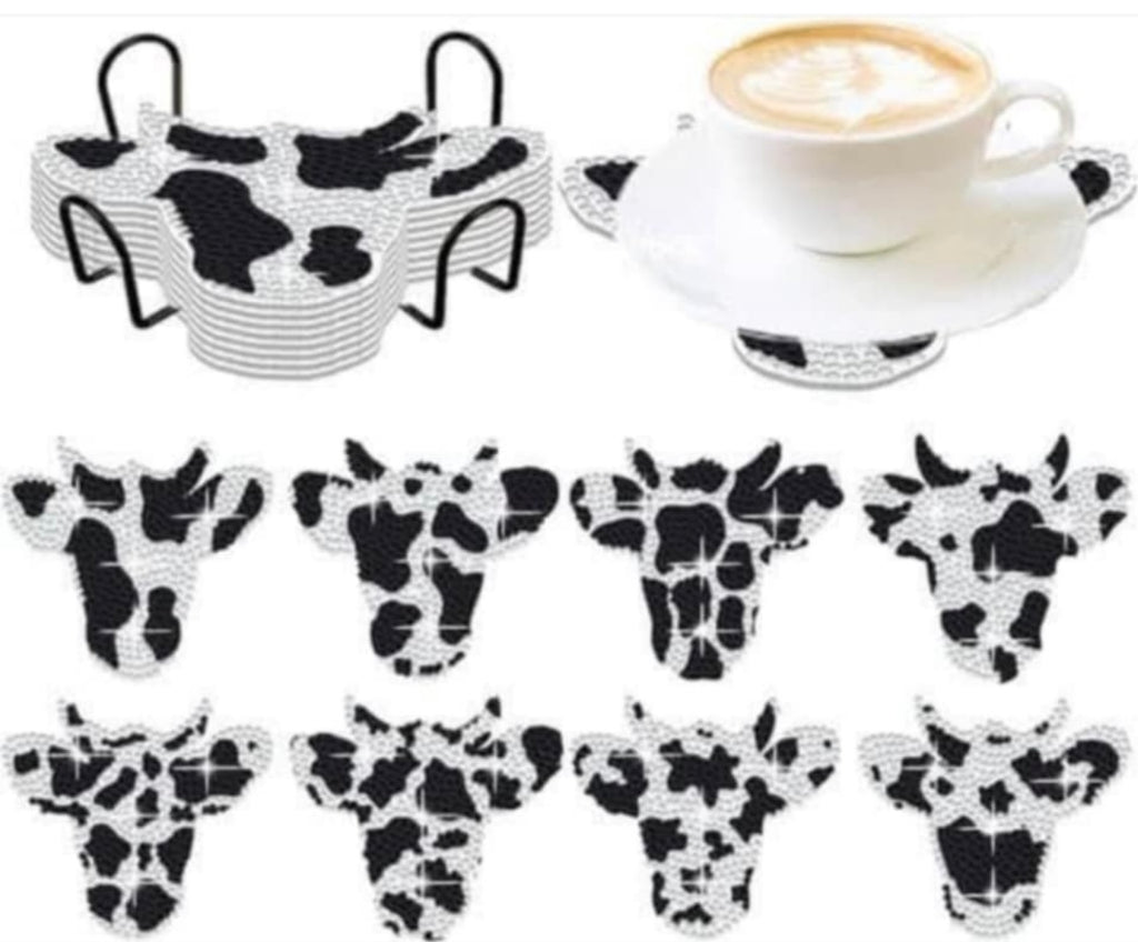 DIY Cow Paint With Diamond Coaster Set.