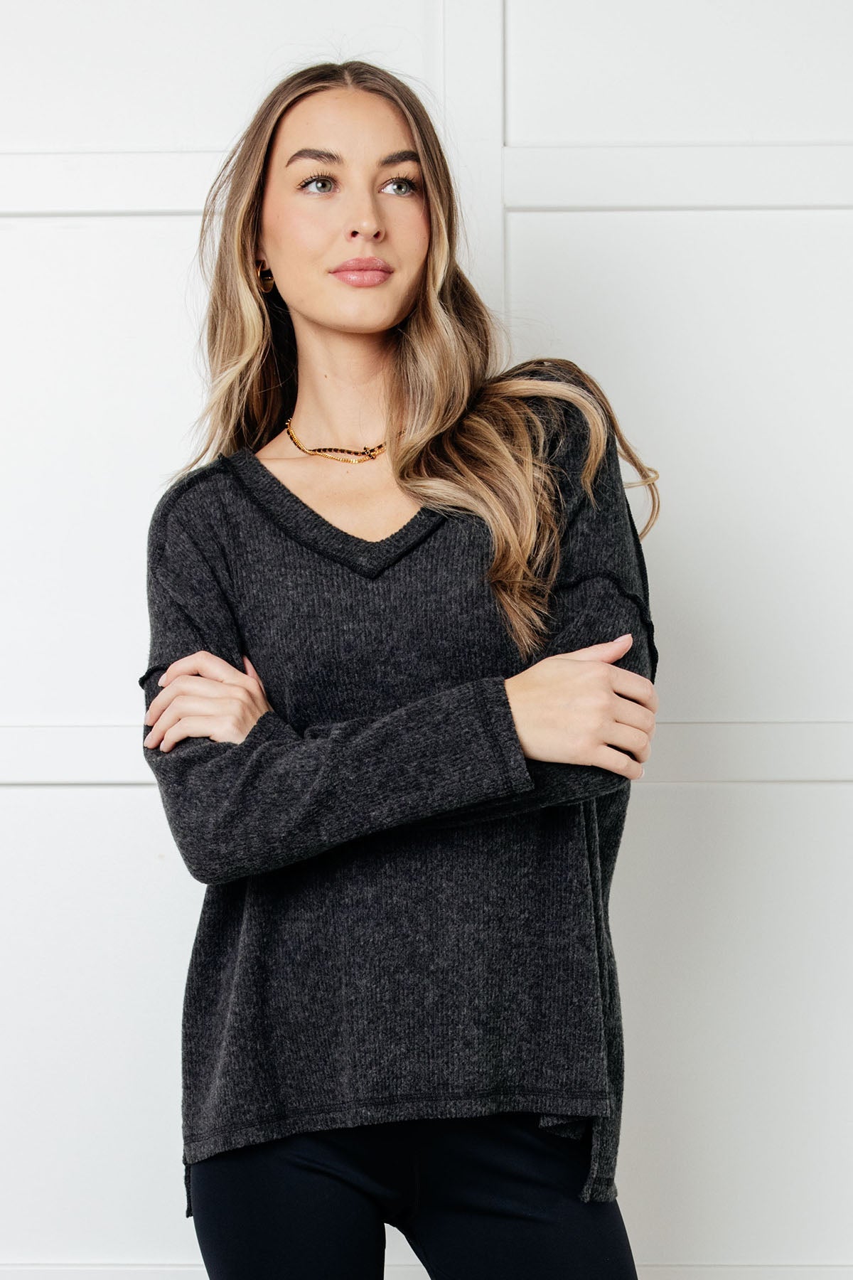 Basically Freezing Brushed Hacci Top in Black