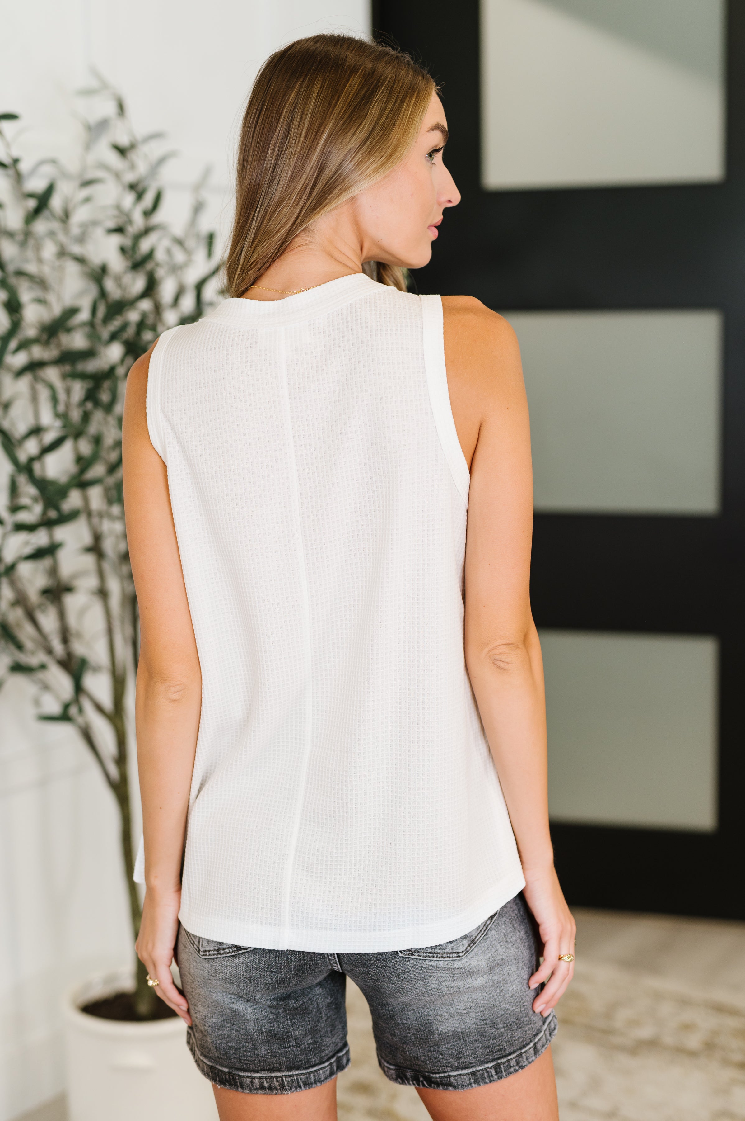 Buttoned Up Buttercup Sleeveless Top in Ivory
