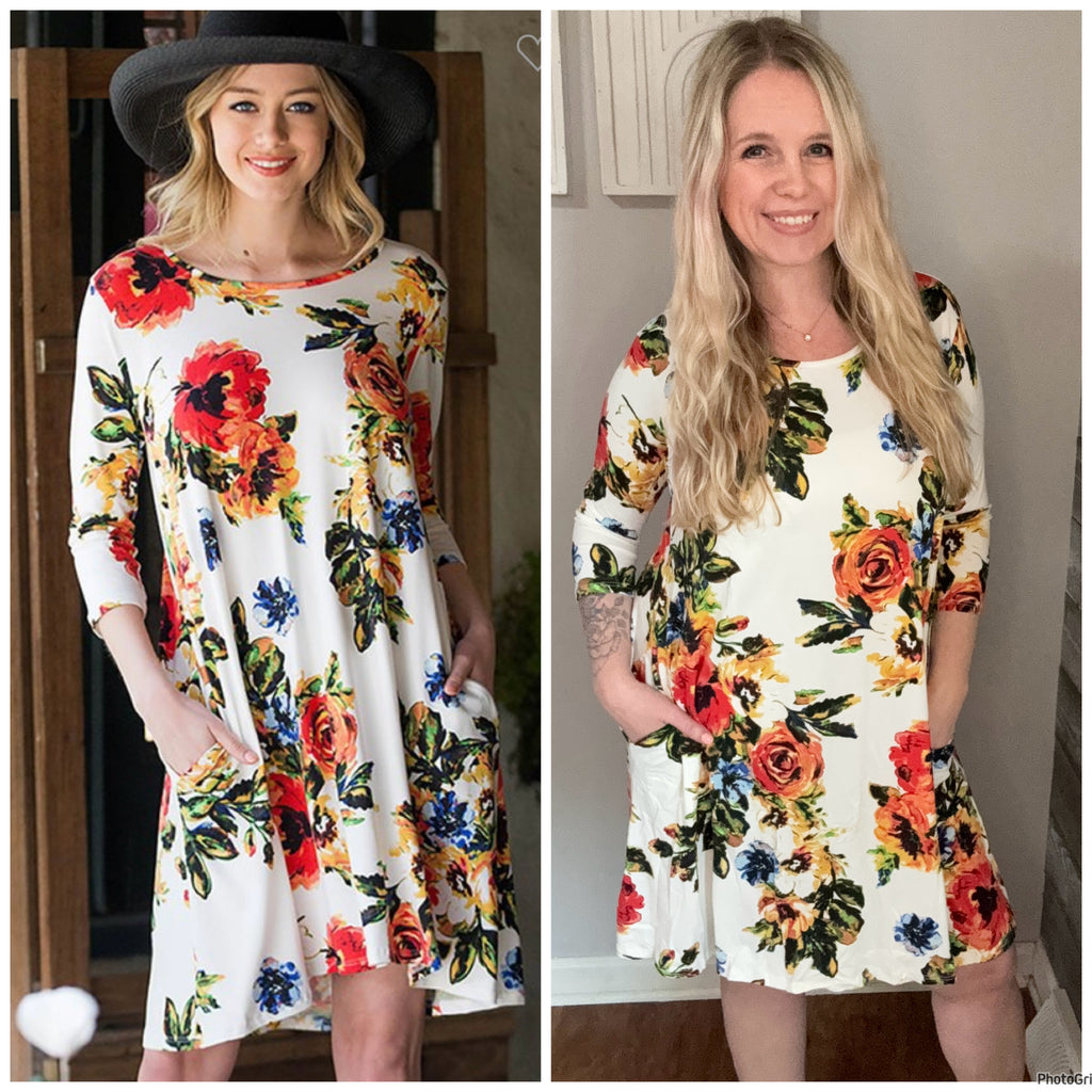 Ivory Floral Dress with Pockets
