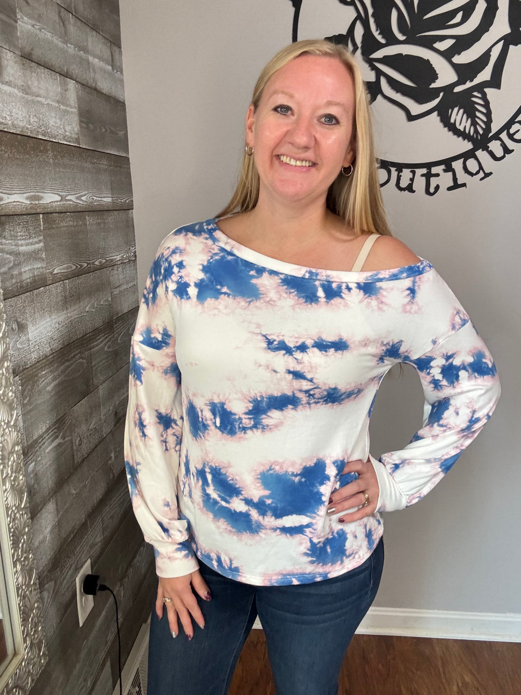 Pink & Blue Tie Dye Boat Neck Top. S/m/l