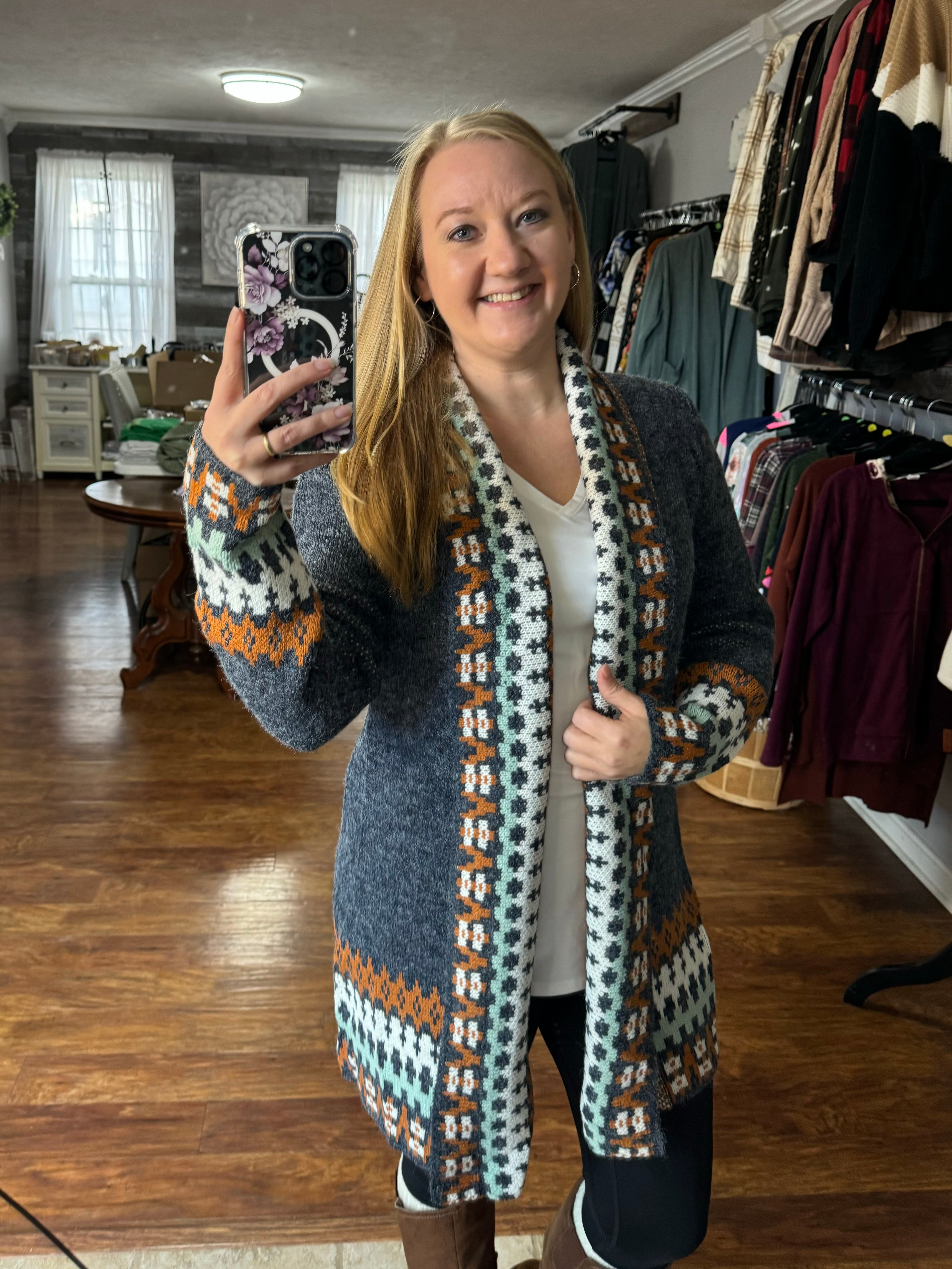 Navy Tribal Sweater Cardigan. 2x/3x