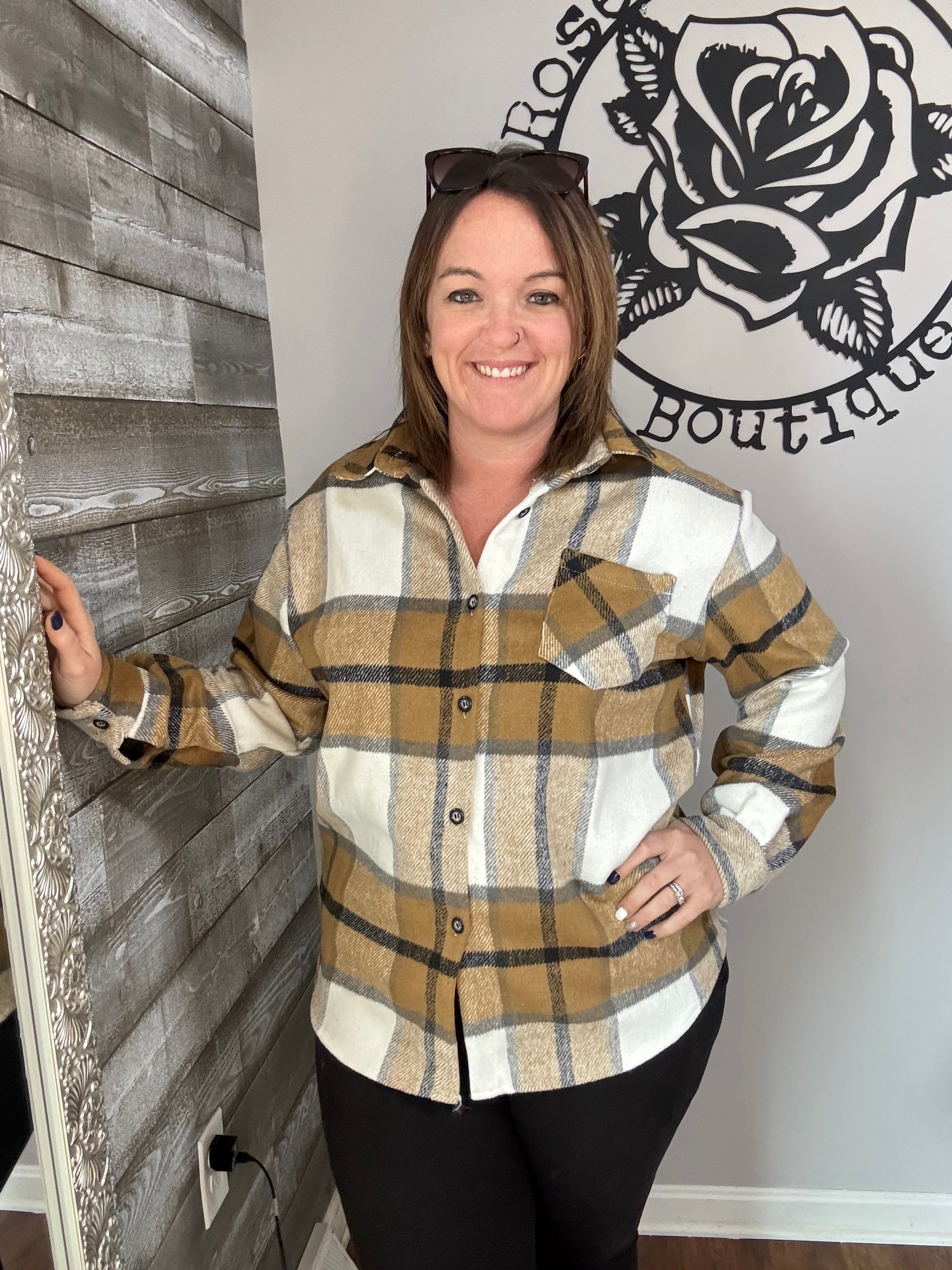 Camel colored plaid shacket. m