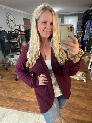 Burgundy Waffle Knit Cardigan. 3x