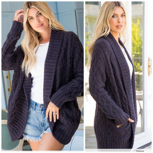 Charcoal cable knit cardigan. S/m/2x/3x