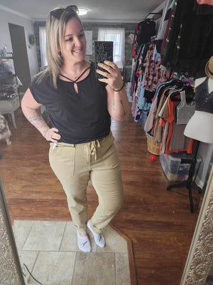 HIGH WAIST KHAKI CUFFED JOGGER JUDY BLUE JEANS