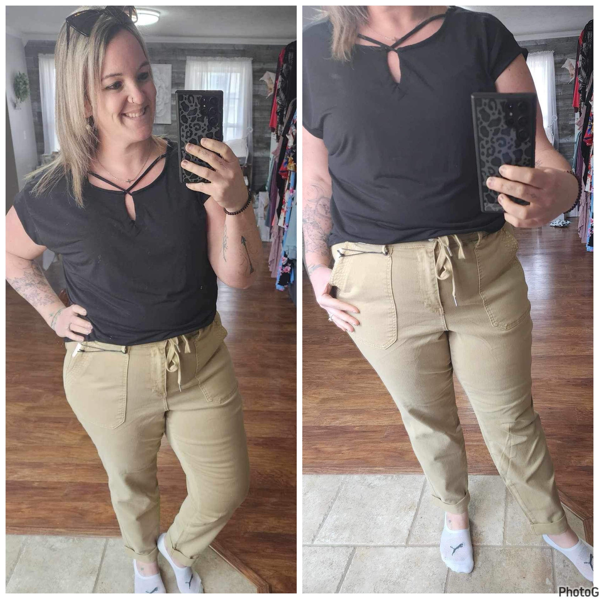 HIGH WAIST KHAKI CUFFED JOGGER JUDY BLUE JEANS