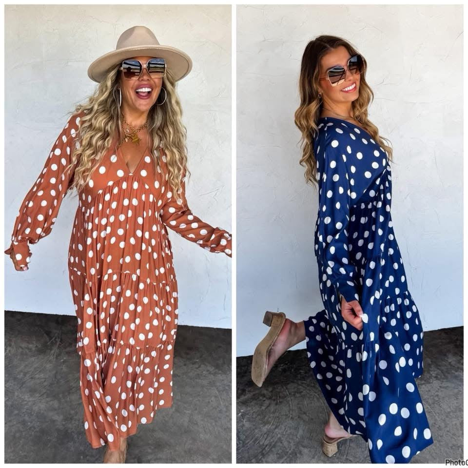 Navy polka dot dress. L/xl