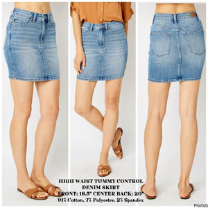 HIGH WAIST TUMMY CONTROL
JUDY BLUE DENIM SKIRT. S&2x