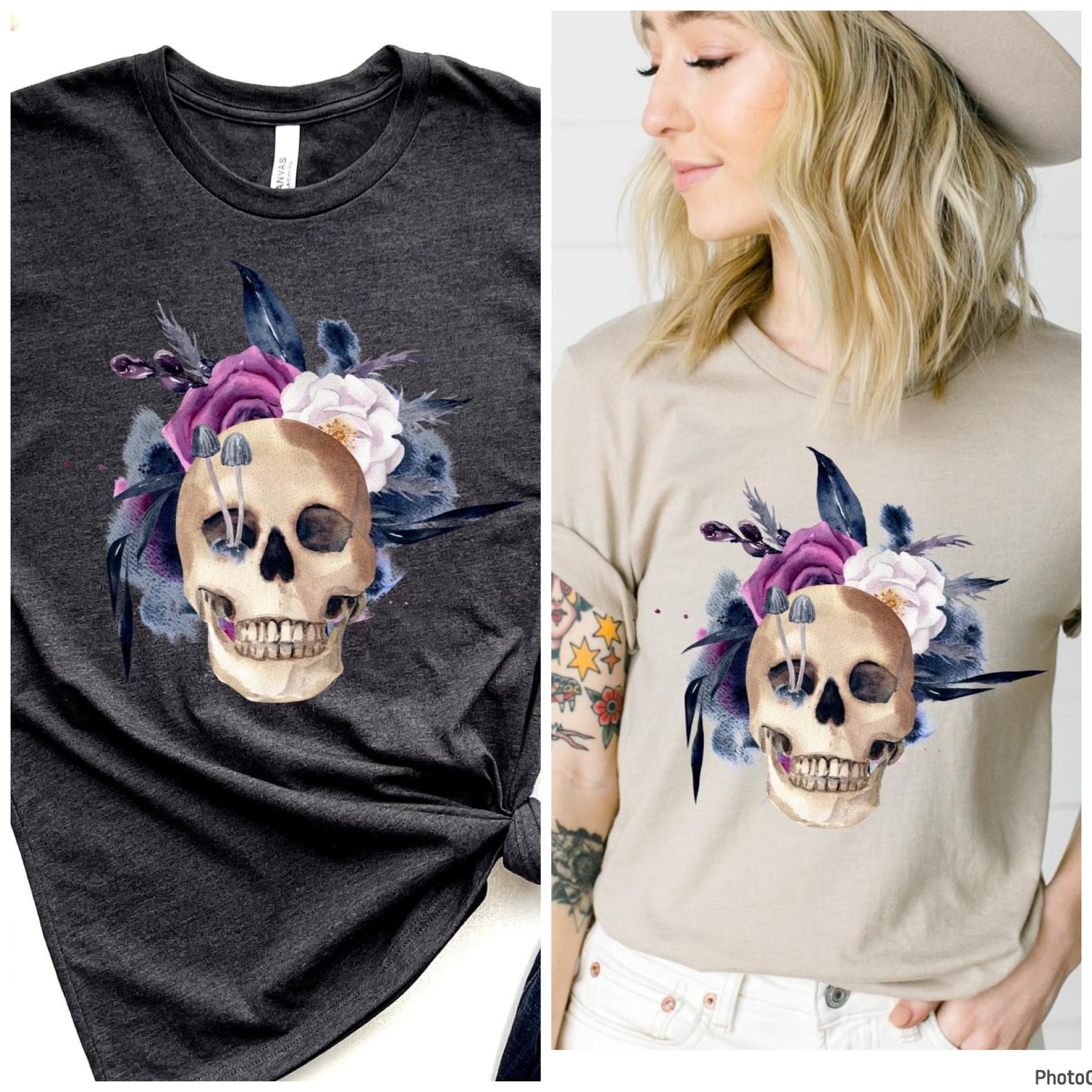 Skull with flowers tee