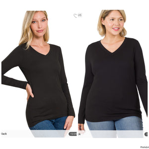 Black V neck long sleeve Top. 1x&2x