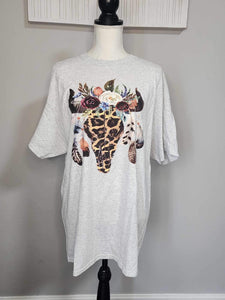 Leopard Floral Cow skull Tee
