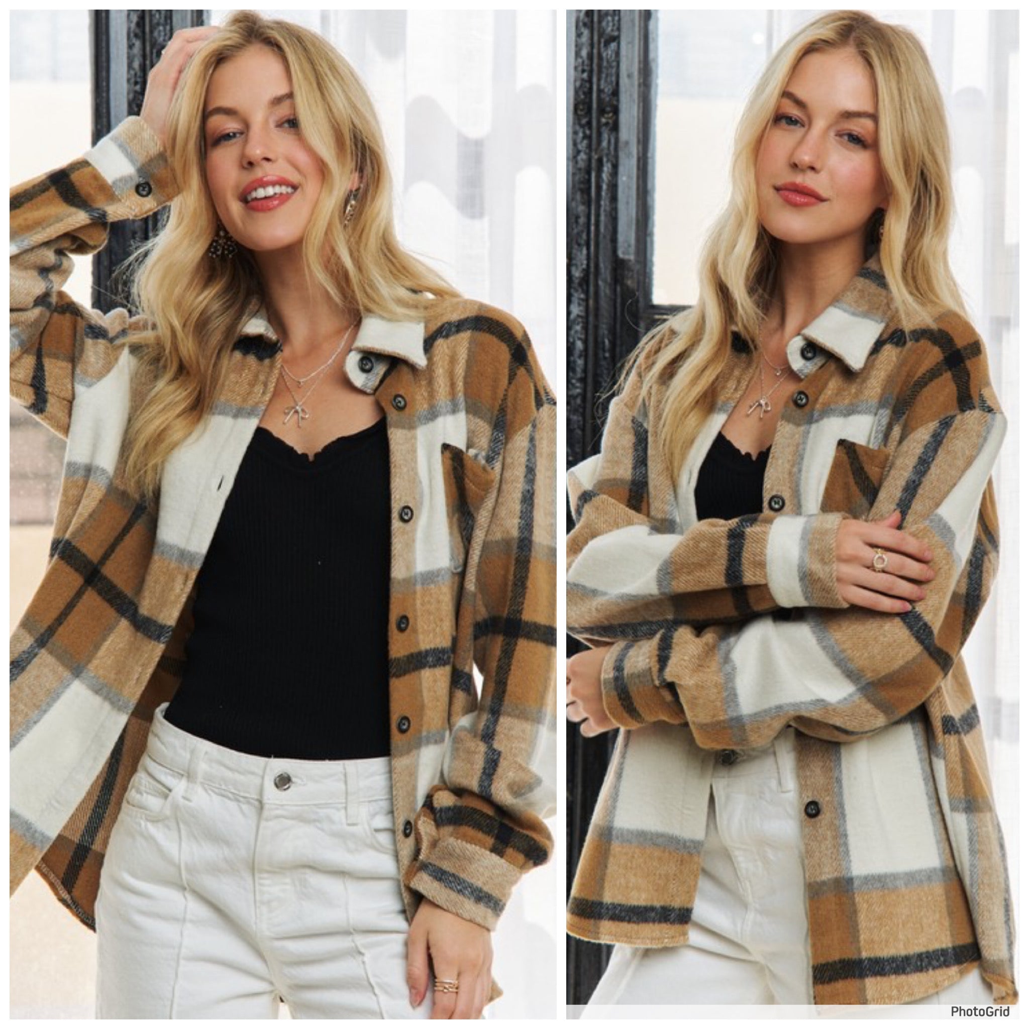Camel colored plaid shacket. m