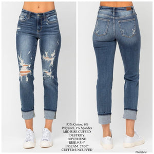 JB MR Cuffed Destroyed Boyfriend Jeans. 7/9/11/13