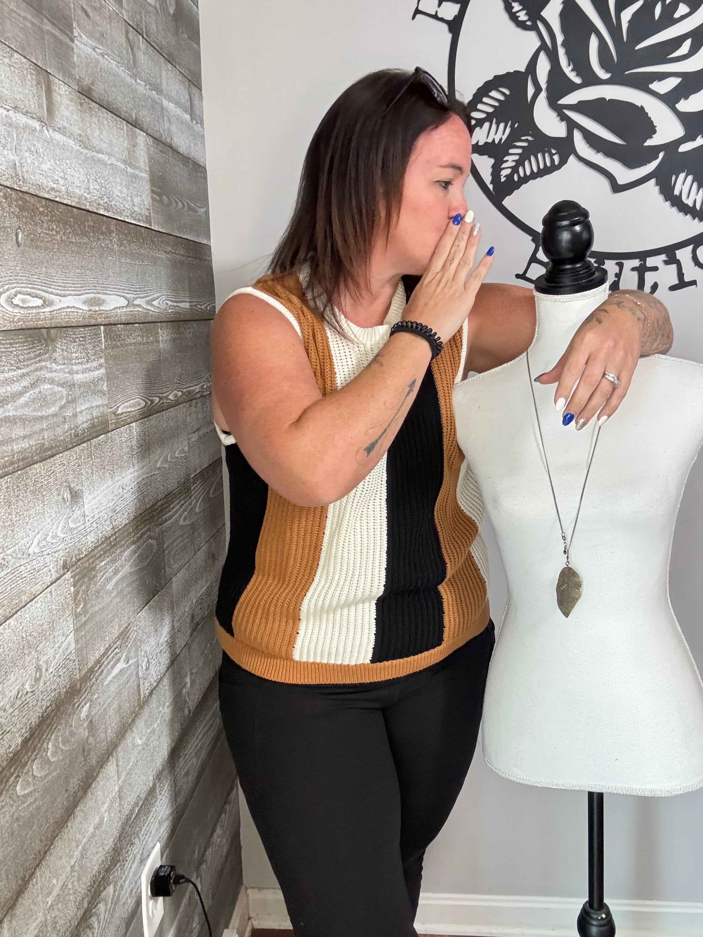 Camel Black Ivory Sweater Vest. 1x/2x/3x