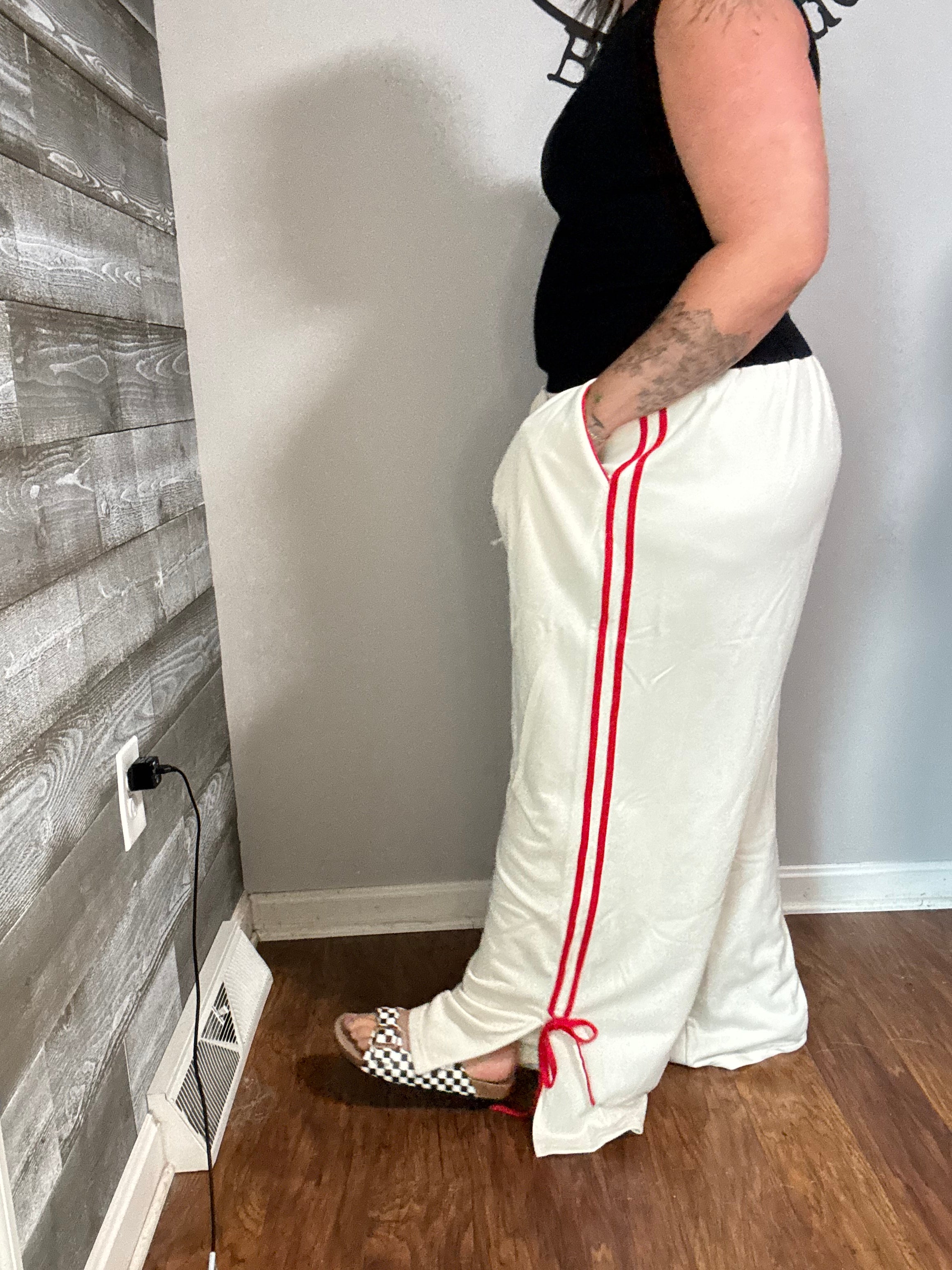 Cream & Red French Terry Track pants