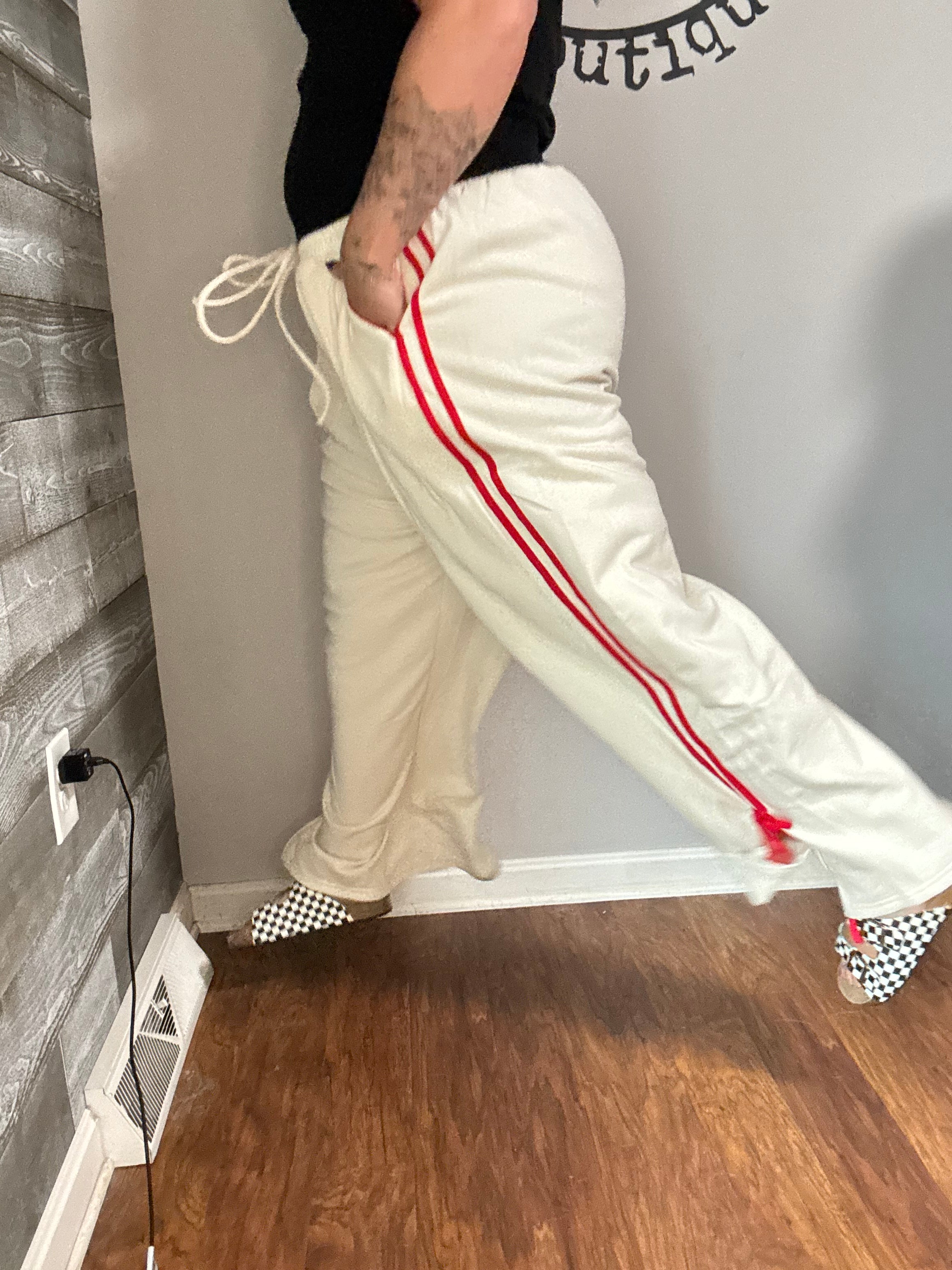 Cream & Red French Terry Track pants