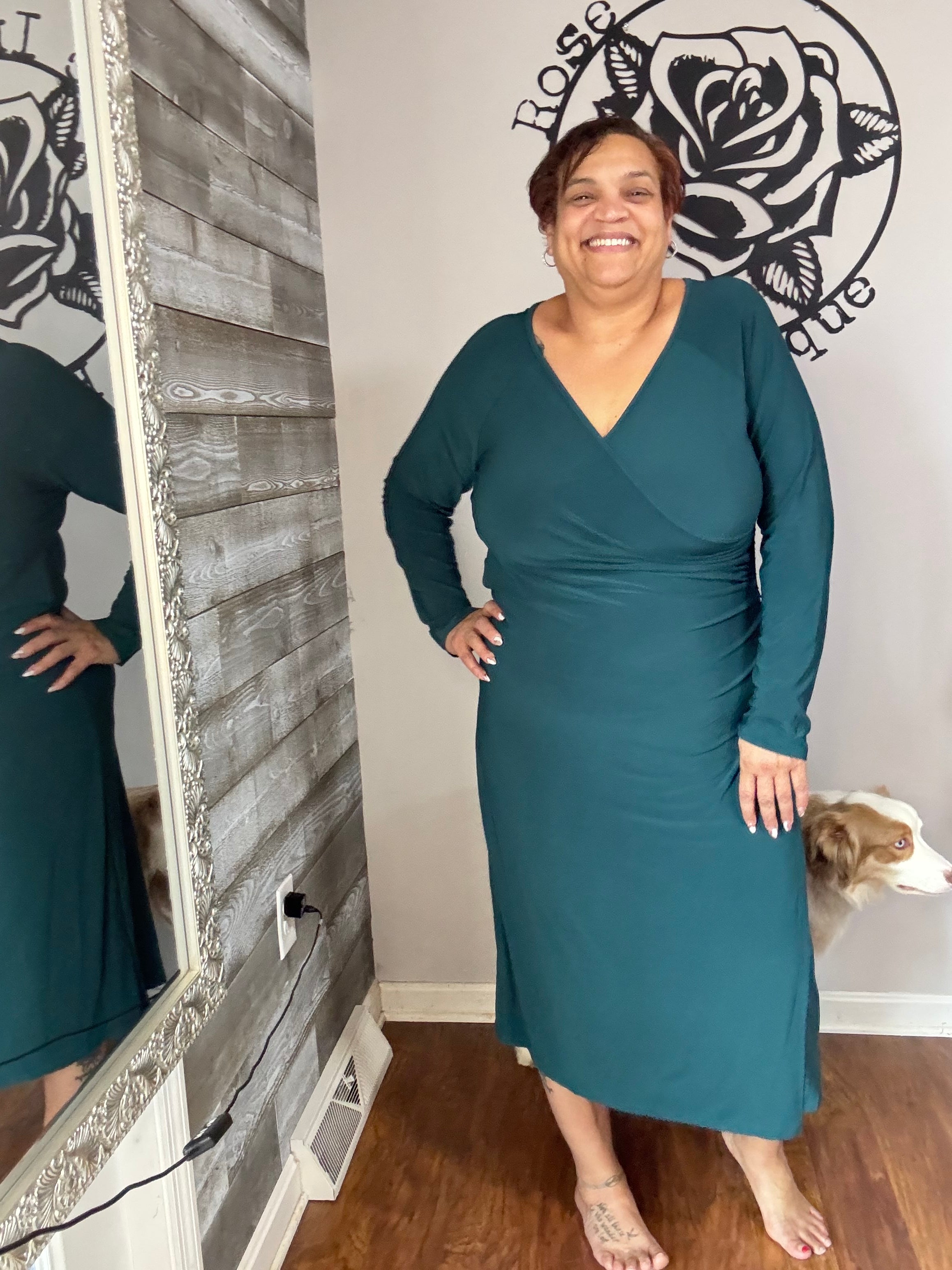 Emerald green surplice dress. 1x,2x&3x