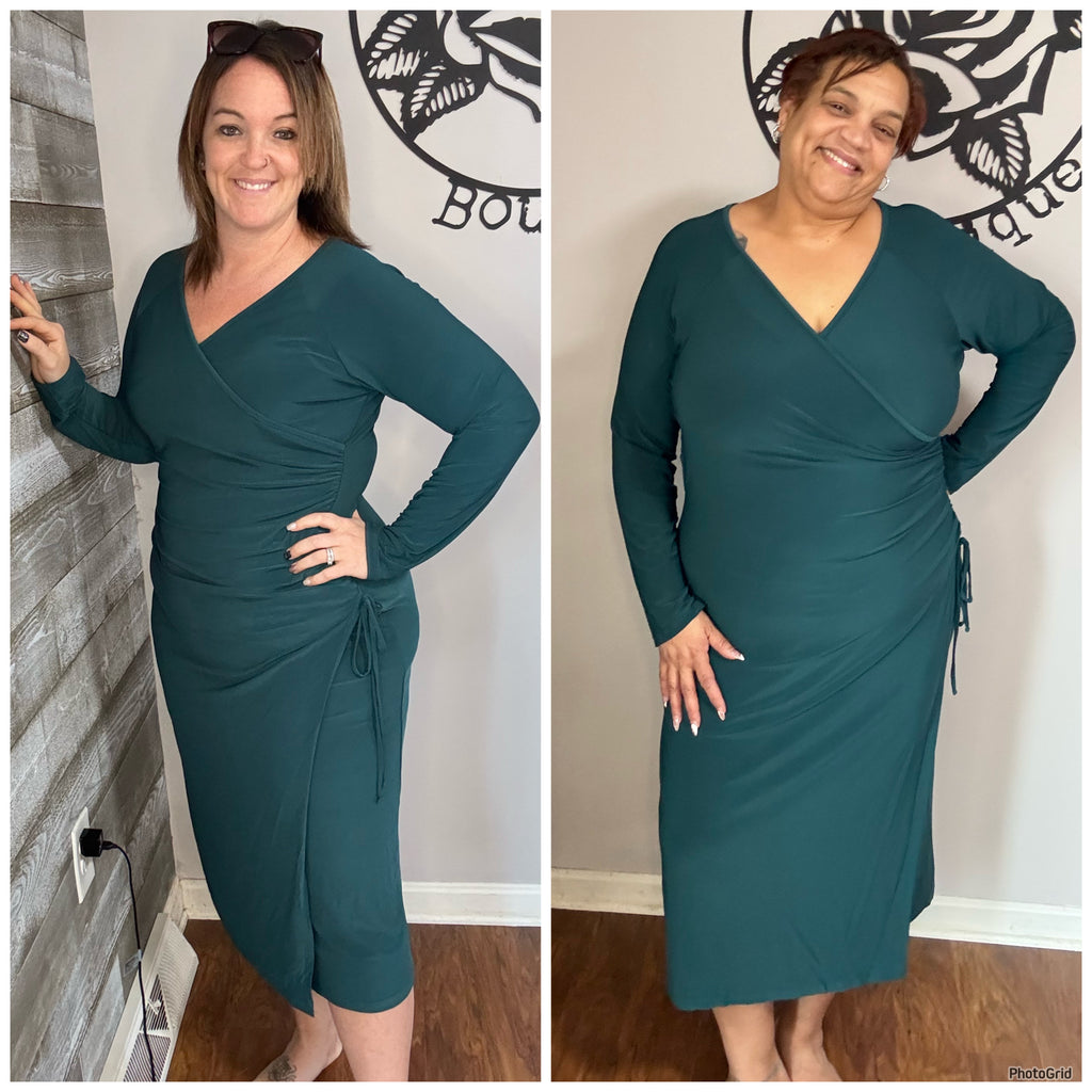 Emerald green surplice dress. 1x,2x&3x