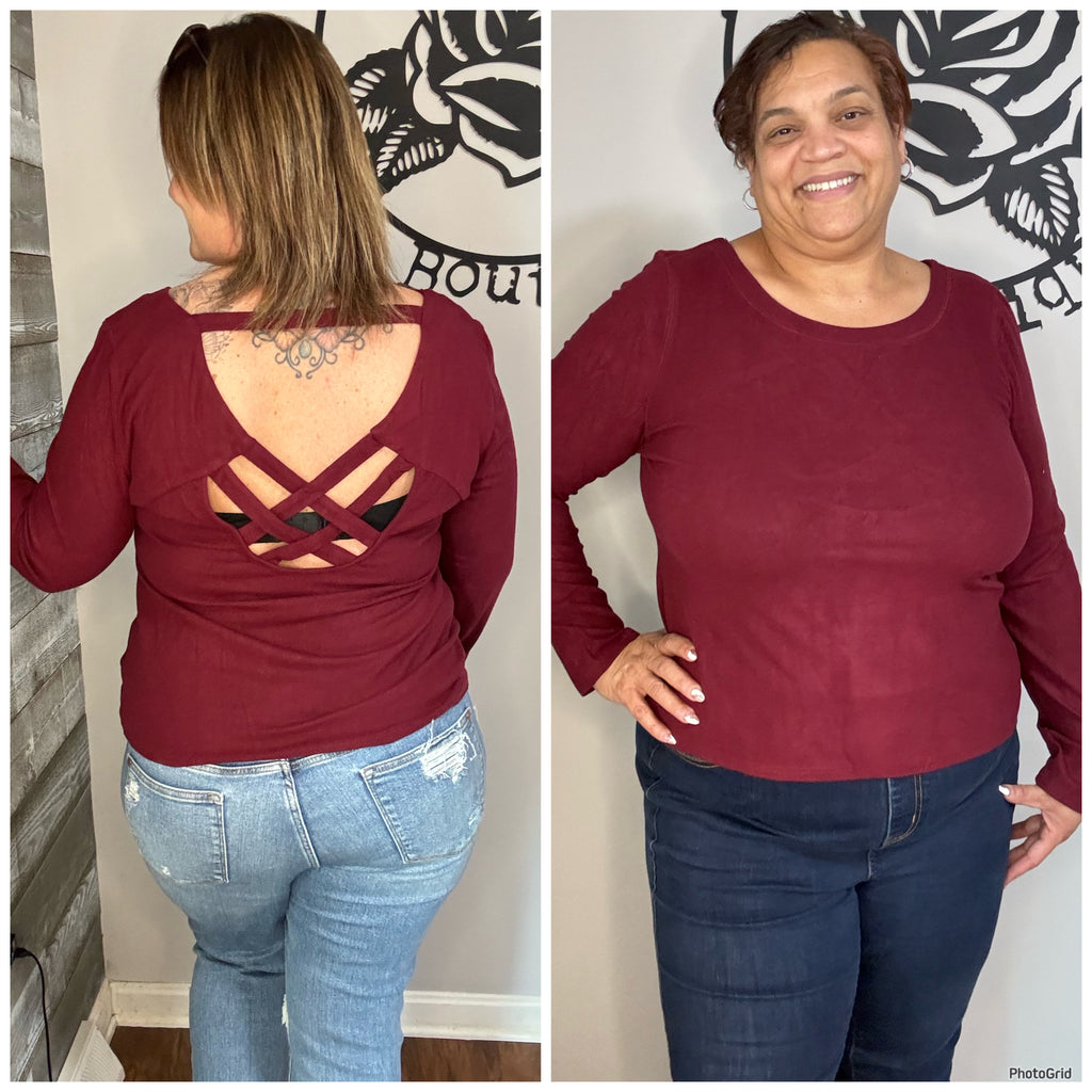 Burgundy strappy back top. 2x & 3x