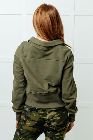 Under Her Spell Half Zip Pullover in Green