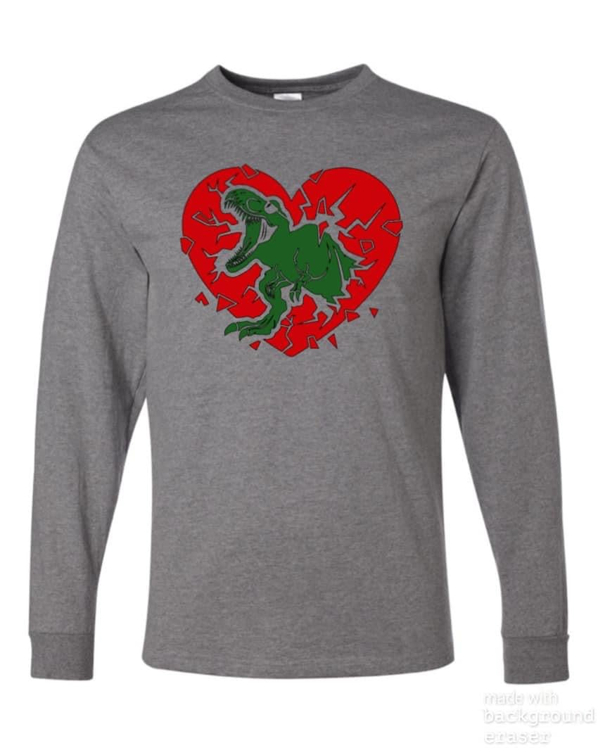 Dino Valentine Long Sleeve Tee- youth and adults